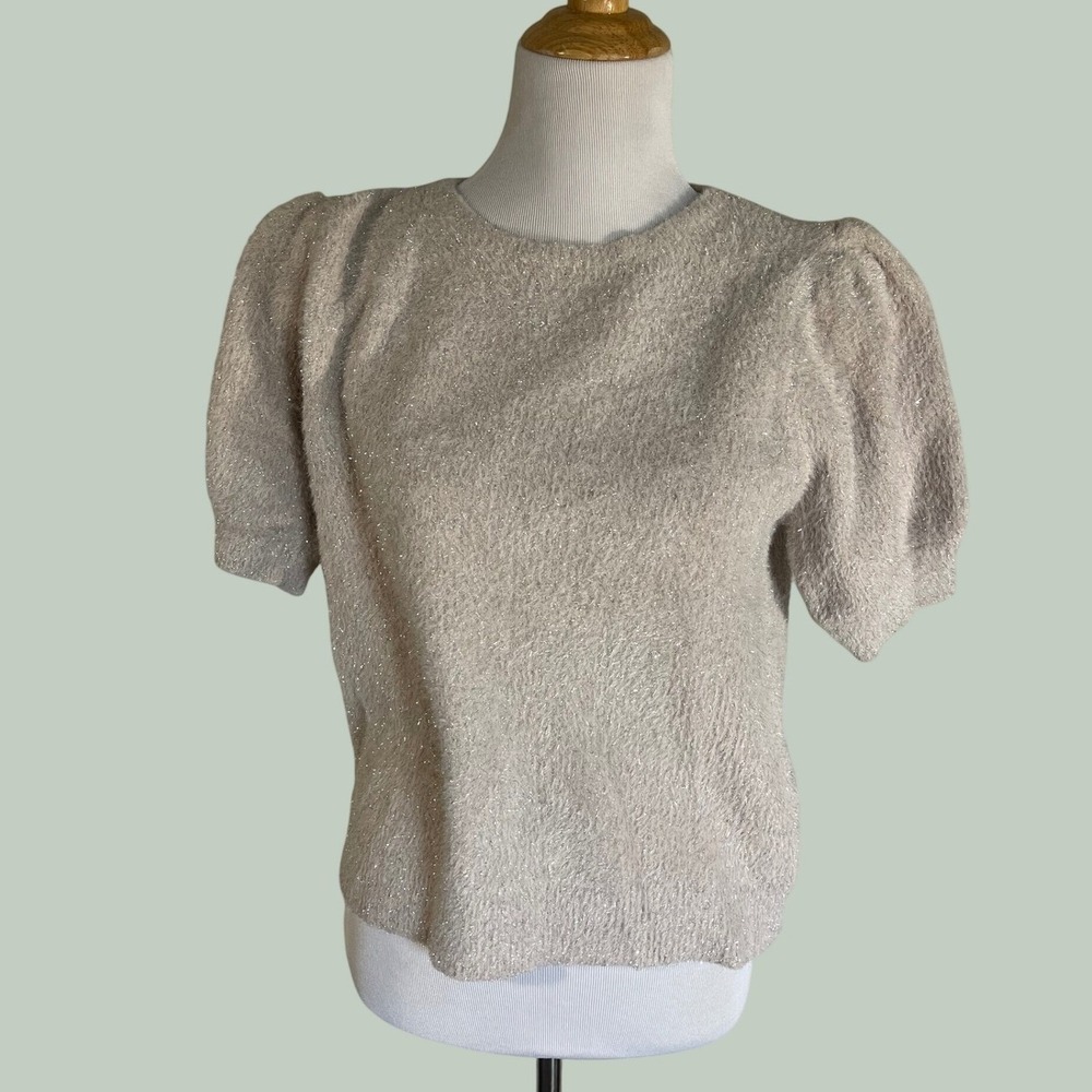 Skies Are Blue Sparkly Sweater Size M Blush Pink Short Sleeve Holiday Christmas